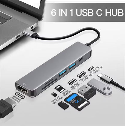 6 Ports USB C Hub to 4K Hdmi-Compatible SD TF Card Reader USB 3.0 2.0 HUB Type C Charging