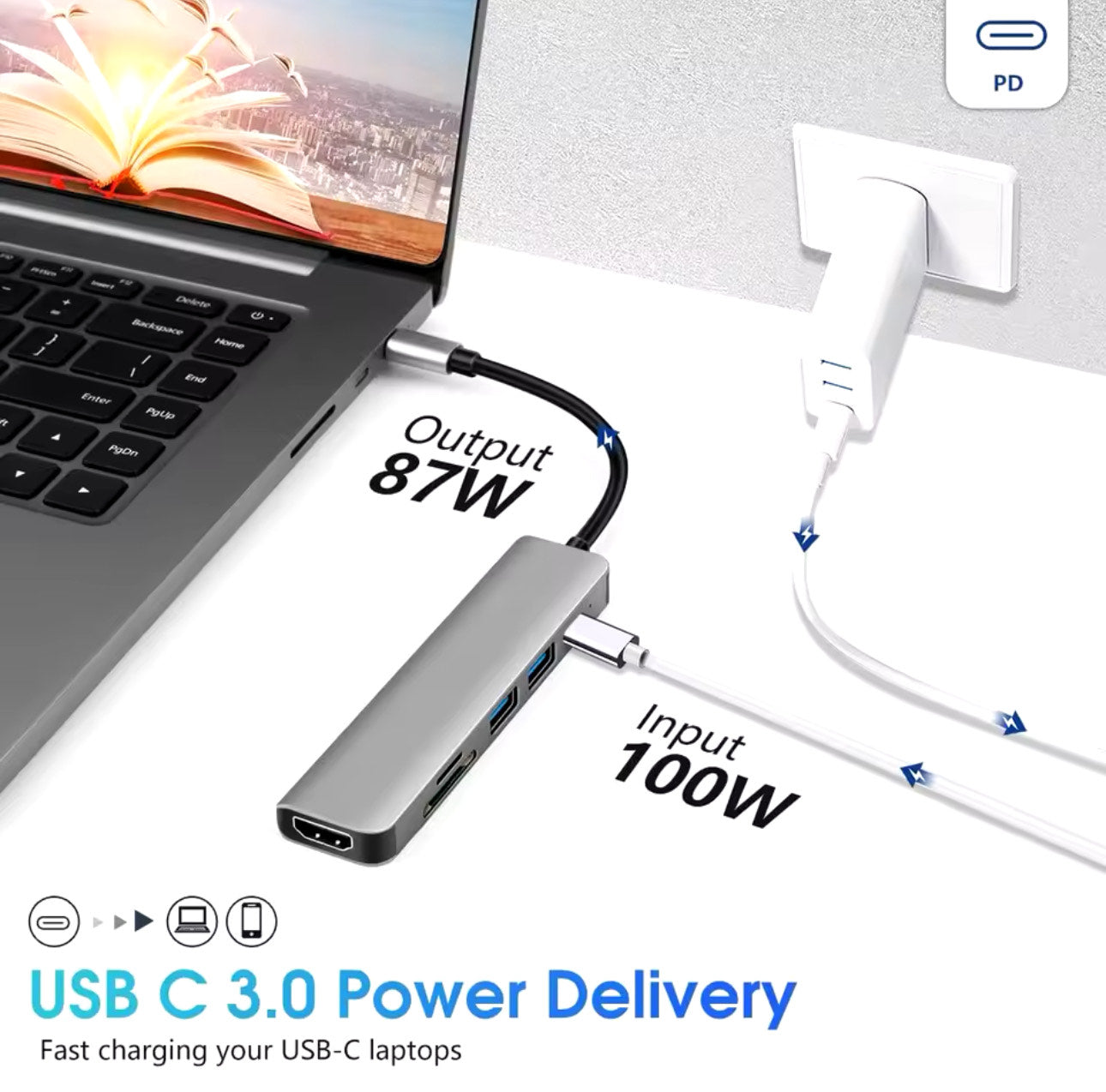 6 Ports USB C Hub to 4K Hdmi-Compatible SD TF Card Reader USB 3.0 2.0 HUB Type C Charging
