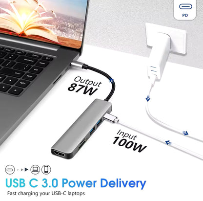 6 Ports USB C Hub to 4K Hdmi-Compatible SD TF Card Reader USB 3.0 2.0 HUB Type C Charging